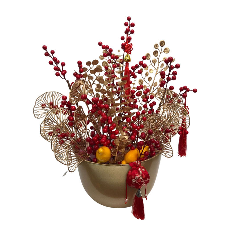 [CNY] Artificial Berry Arrangement in Gold Pot 金玉满堂 (0.65m)