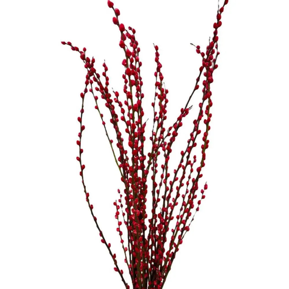 Preserved Pussy Willow with CNY Deco in Red Basket (旺财之花) (1.2mH)