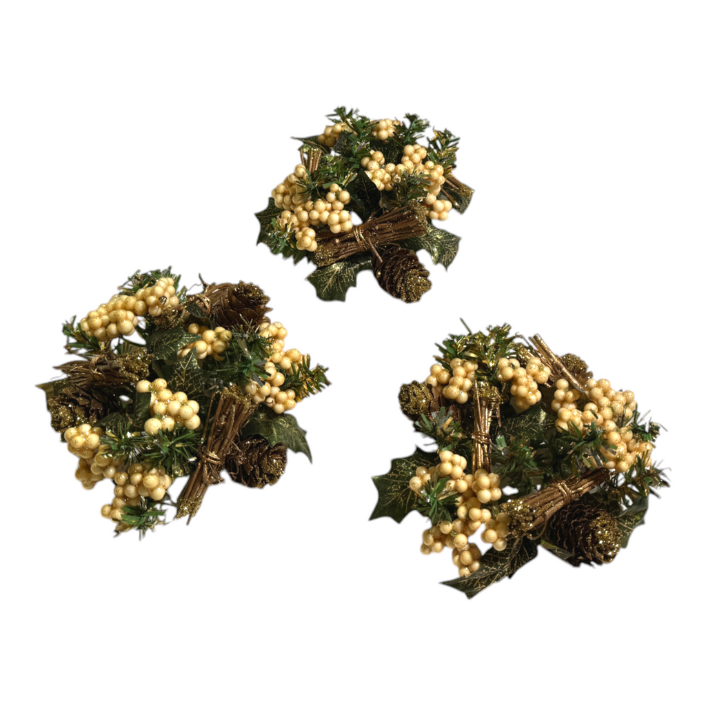 Golden Berry & Pinecone Candle Ring, Bundle of 3