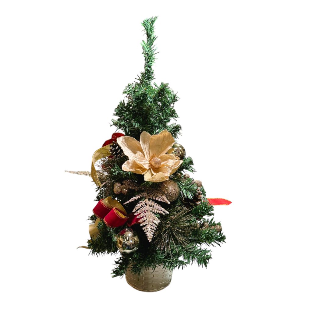 Mini Decorated Artificial Christmas Tree in Silver Basket Planter (0.60mH)