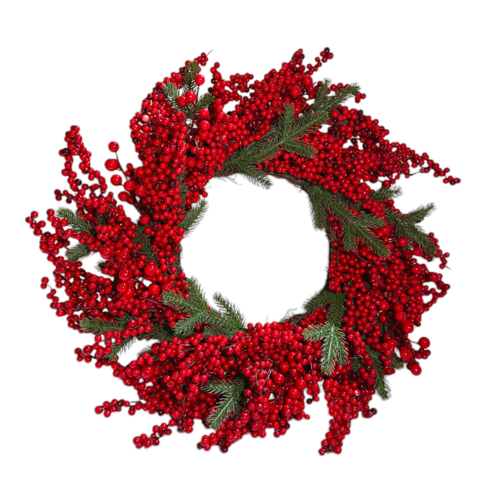 Artificial Wreath with Red Berries & Pine Leaves