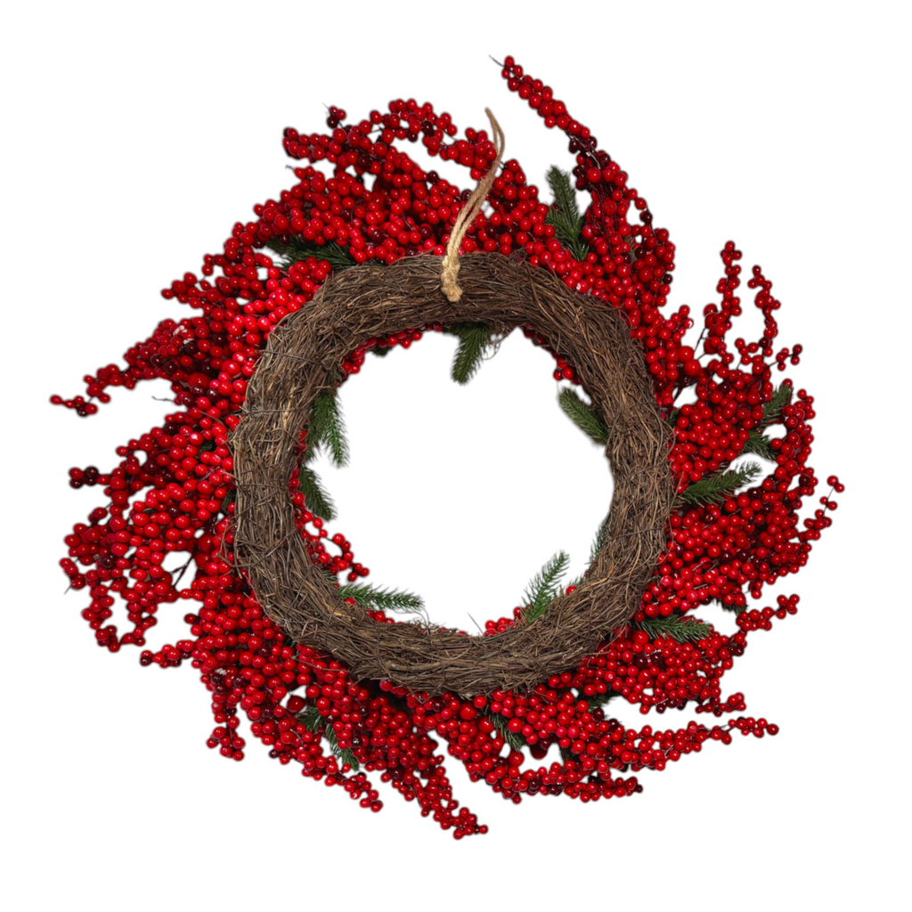 Artificial Wreath with Red Berries & Pine Leaves