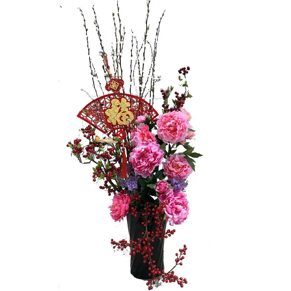 Prosperity Bloom: Pussy Willow & Artificial Flower Arrangement in Tall Vase (1.5m)