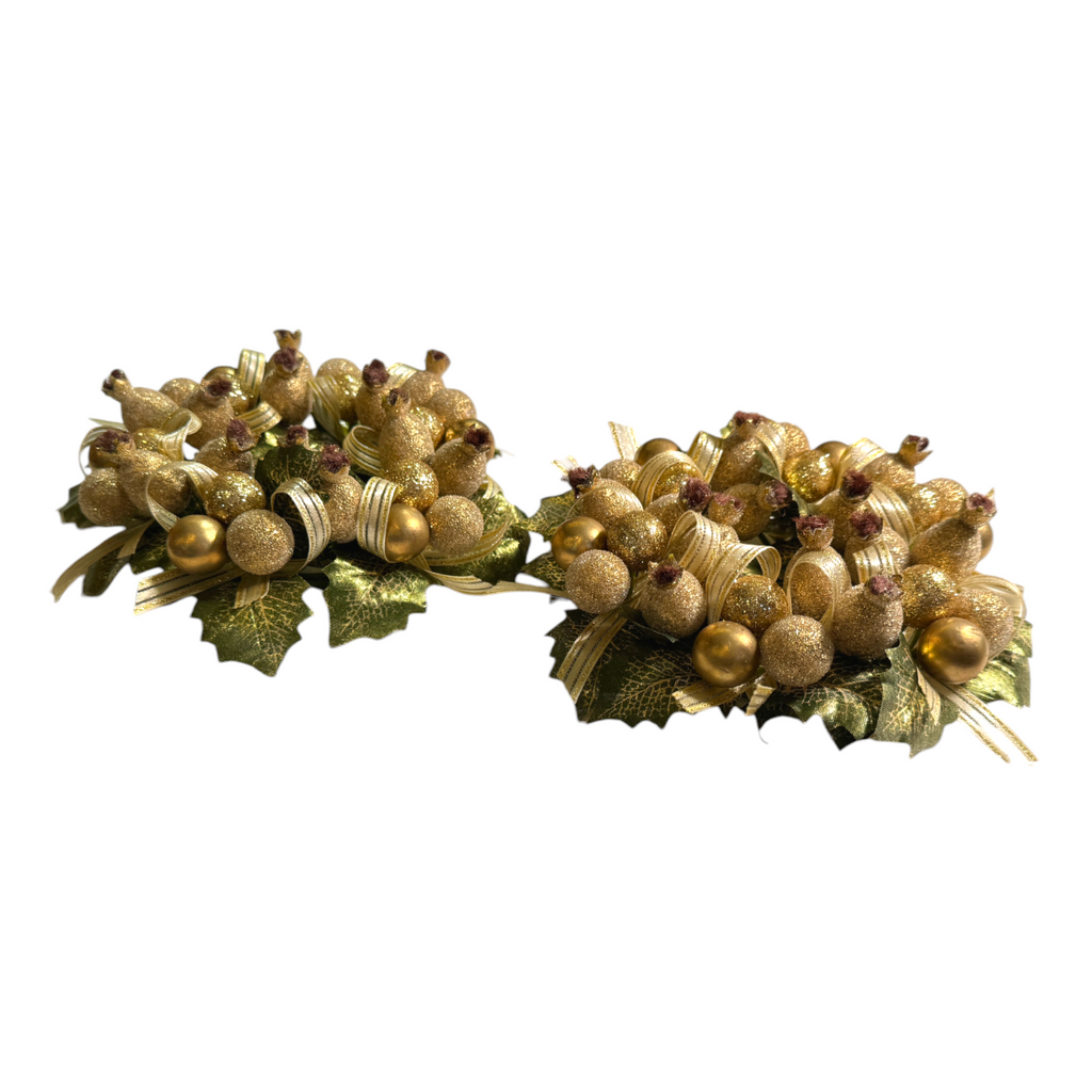 Artificial Mini Wreath with Golden Fig & Ivy Leaf, Bundle of 2