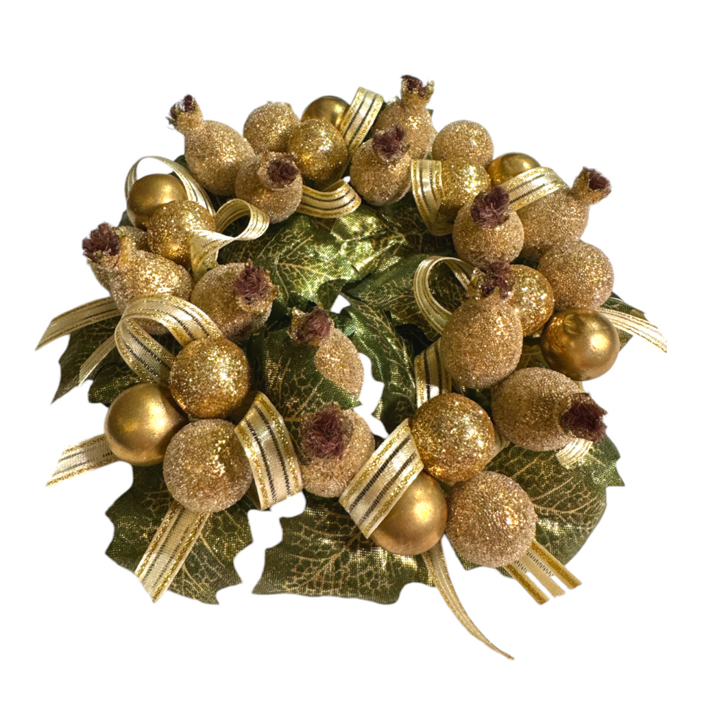 Artificial Mini Wreath with Golden Fig & Ivy Leaf, Bundle of 2