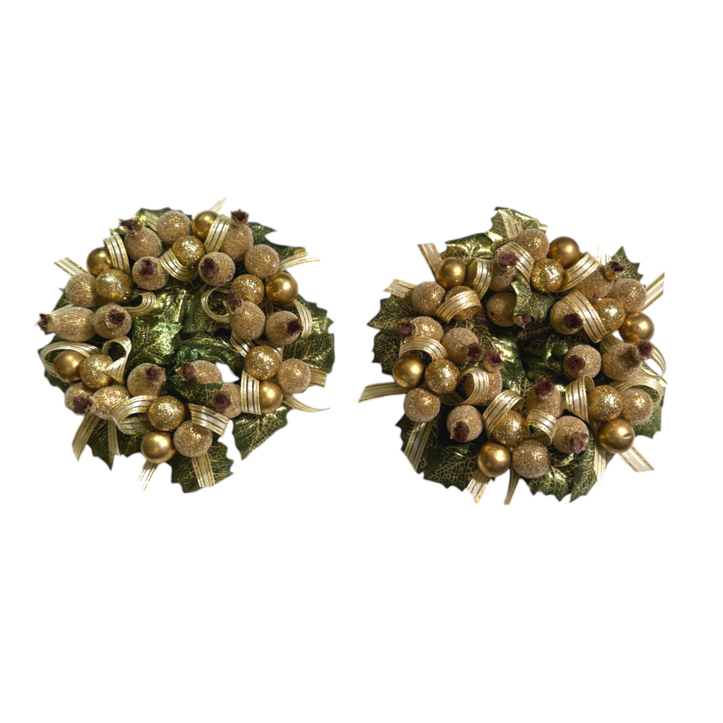 Artificial Mini Wreath with Golden Fig & Ivy Leaf, Bundle of 2