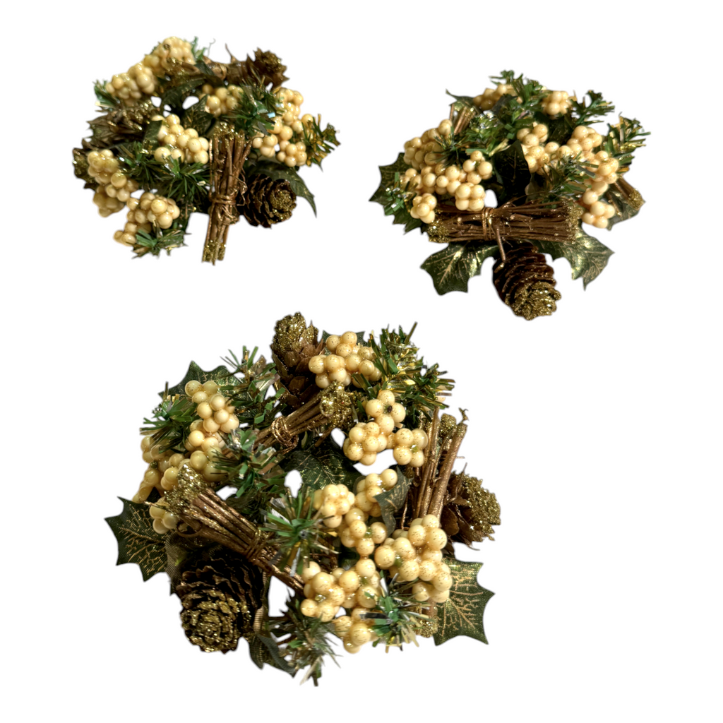 Golden Berry & Pinecone Candle Ring, Bundle of 3