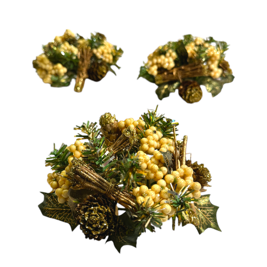 Golden Berry & Pinecone Candle Ring, Bundle of 3