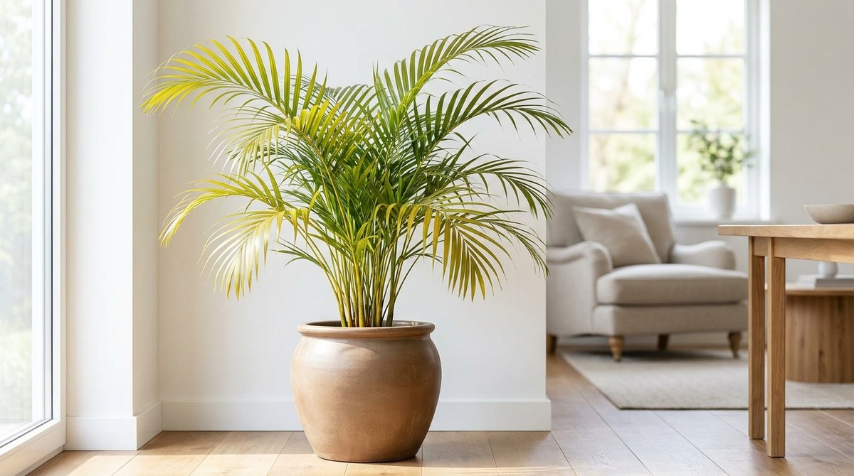 Areca Palm with graceful arching fronds in a bright indoor room