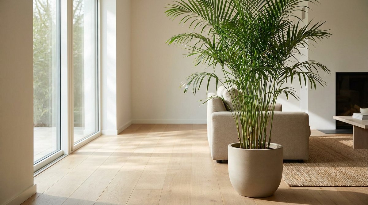 Chamaedorea seifrizii Bamboo Palm in a brightly lit indoor room with indirect sunlight.