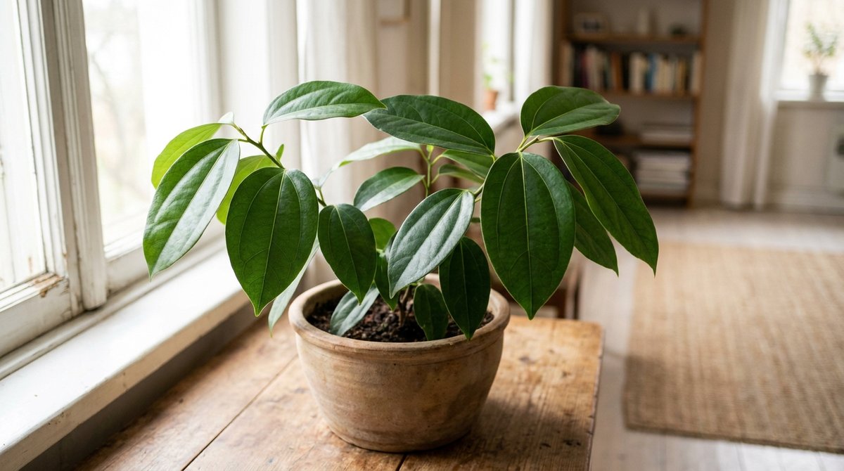 Glossy green leaves of Cinnamomum kotoense plant