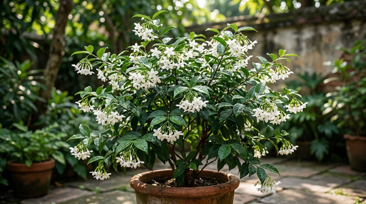Water Jasmine (Wrightia religiosa) blooming with white flowers